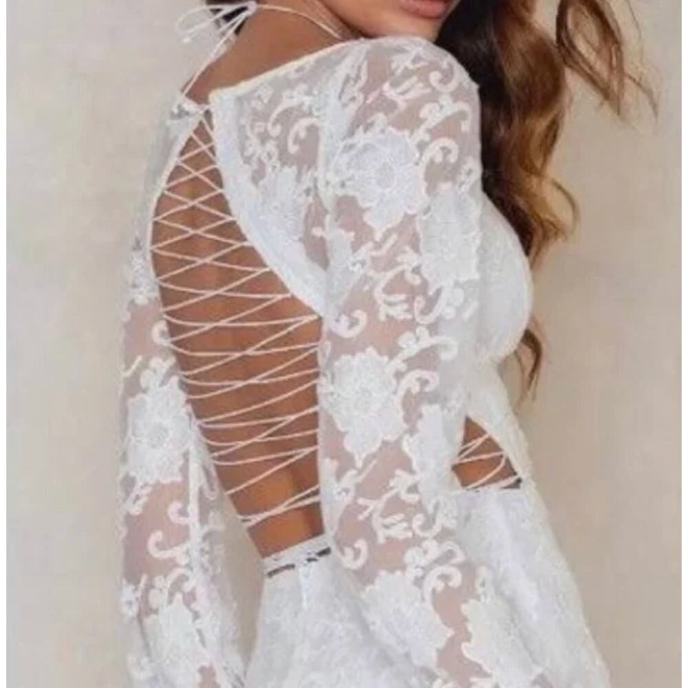 For Love & Lemons Jolene Lace Up Dress White And Bridal Shower Bachelorette sz S - Picture 15 of 15